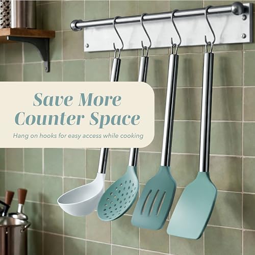 COOK WITH COLOR Silicone Cooking Utensils, Kitchen Utensil Set, Easy to Clean Silicone Kitchen Utensils, Cooking Utensils for Nonstick Cookware, Kitchen Gadgets Set, 10 Pieces, Teal by COOK WITH COLOR - Image 4