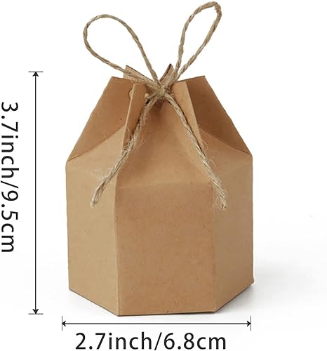 Miniatura 2 de Zontween Paquete de 50 cajas de papel hexagonal con cordeles, cajas hexagonales de papel kraft con dos veces cajas de regalo para boda, cumpleaños,