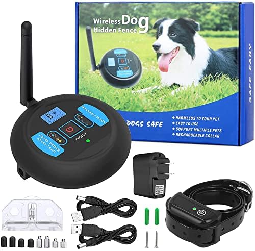 Lirioden Electric Wireless Dog Fence System Pet Fence System Wireless Dog Containment Boundary Automatic Signal Radius Range 722ft,IPX8 Waterproof Rechargeable Tone&Shock Collar for Small Medium Large