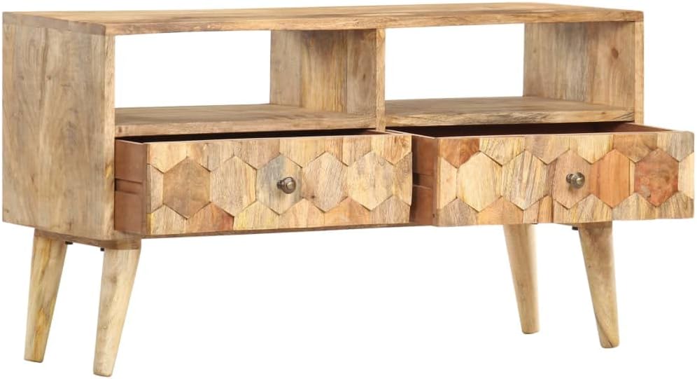 TV Stand, Living Room Entertainment Center, Storage Shelves,Entertainment Center TV Console Table,TV Cabinet 35.4"x11.8"x19.7" Solid Mango Wood