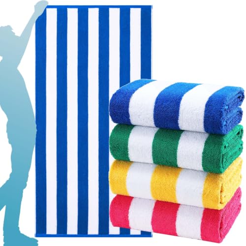 4 Packs Stripe Beach Towel Thin Set for Women Men 60X30 Inch Extra Oversized Large Size Clearance Travel Camping Accessories Beach Essentials Towels Blanket Adults Gift Blue yellow Stripes Set