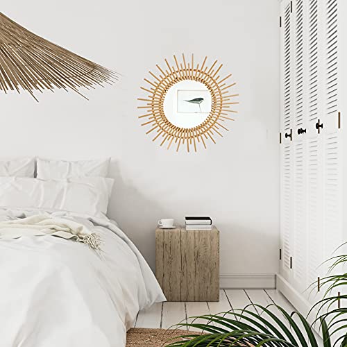 Outlavish Rattan Sun Burst Mirror Wall Decor Boho Round Woven Wicker Hanging Gold Large (Sun 23.6") #TOP5