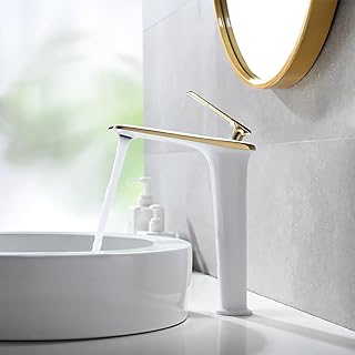 Weibath White and Gold Vessel Sink Faucet Single Hole Single Handle Bathroom Sink Faucet