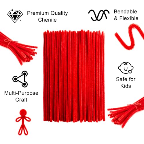 Image of Red Pipe Cleaners Craft Bulk,Valentine's Day Gift,100Pcs Chenille Stems Hand Crafts,Flowers DIY Craft Supplies for Home /Christmas Arts and Crafts Decorations,Sensory Toys for Ages 8-13,Family Games