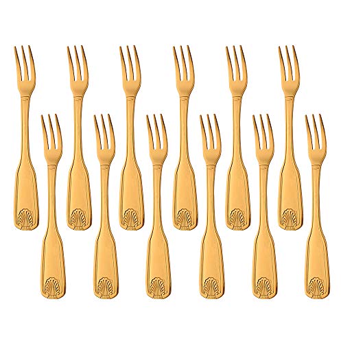 Fruit Fork Stainless Steel 6-Inch Gold Oyster Forks with Shell Pattern BUY&USE 12-Piece Flatware Set Commercial Quality