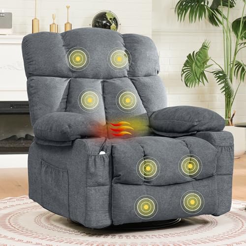 Image of FLEXISPOT 360° Swivel Rocker Recliner for Adults, Massage Rocker Recliner Chair with Heating, Nursery Chair Swivel Glider Sofa for Living Room, Bedroom, Nursery, Slate
