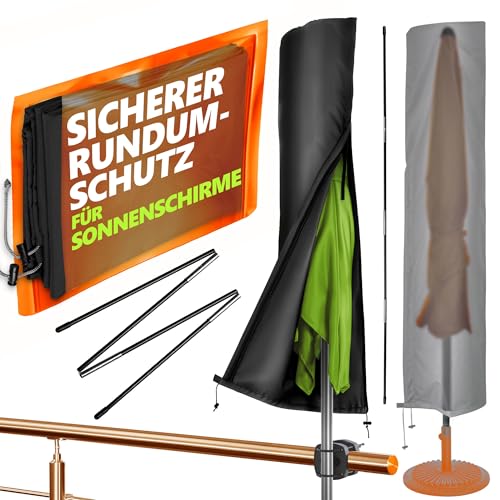 4smile Sonnenschirm Schutzhülle - Schutzhülle Sonnenschirm Ø 300 cm / 250 x 150 cm - Polyester Sonnenschirmhülle, robuste Schirmhülle, Schirmabdeckung mit Stab, Reißverschluss, Schwarz