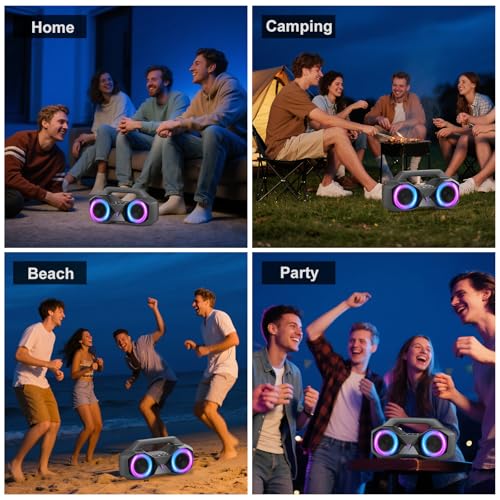 KMAG Bluetooth Speaker Wireless, 80W Loud Speaker with Deeper Bass, IPX7 Waterproof, 20H Playtime, Cool Lights, TWS, Portable Speaker for Home, Outdoor, Workshop, Party, Gift for All (Sliver) - Image 7