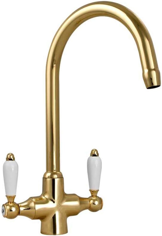 Colonial English Gold & White Ceramic Handle Kitchen Sink Mixer Tap