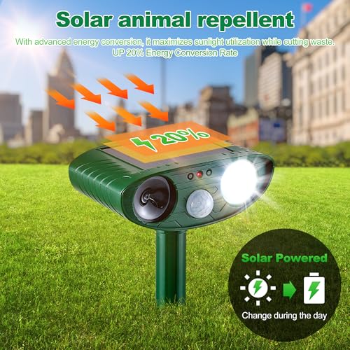 2 Pack Solar Animal Repeller for Raccoons, Deer & Squirrels - Ultrasonic & Strobe Light, Outdoor Deterrent for Cats, Dogs, Raccoons, Rabbits, Skunks, Foxes & More — view 3