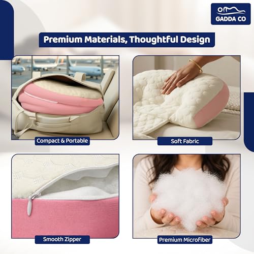 Image of GADDA CO Maternity Pillow for Pregnant Women | Adjustable Dual Pregnancy Wedge Pillow for Belly & Back Support | Butterfly Design Pillow with Hypoallergenic Pure Cotton Cover | Travel Friendly | Pink