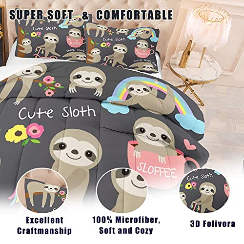 Ninenine Sloth Bedding Sets Full For Boys Girls Teens Cute Comforter Set Soft Microfiber Reversible Quilt With 2 Matching Pillowcases #TOP1