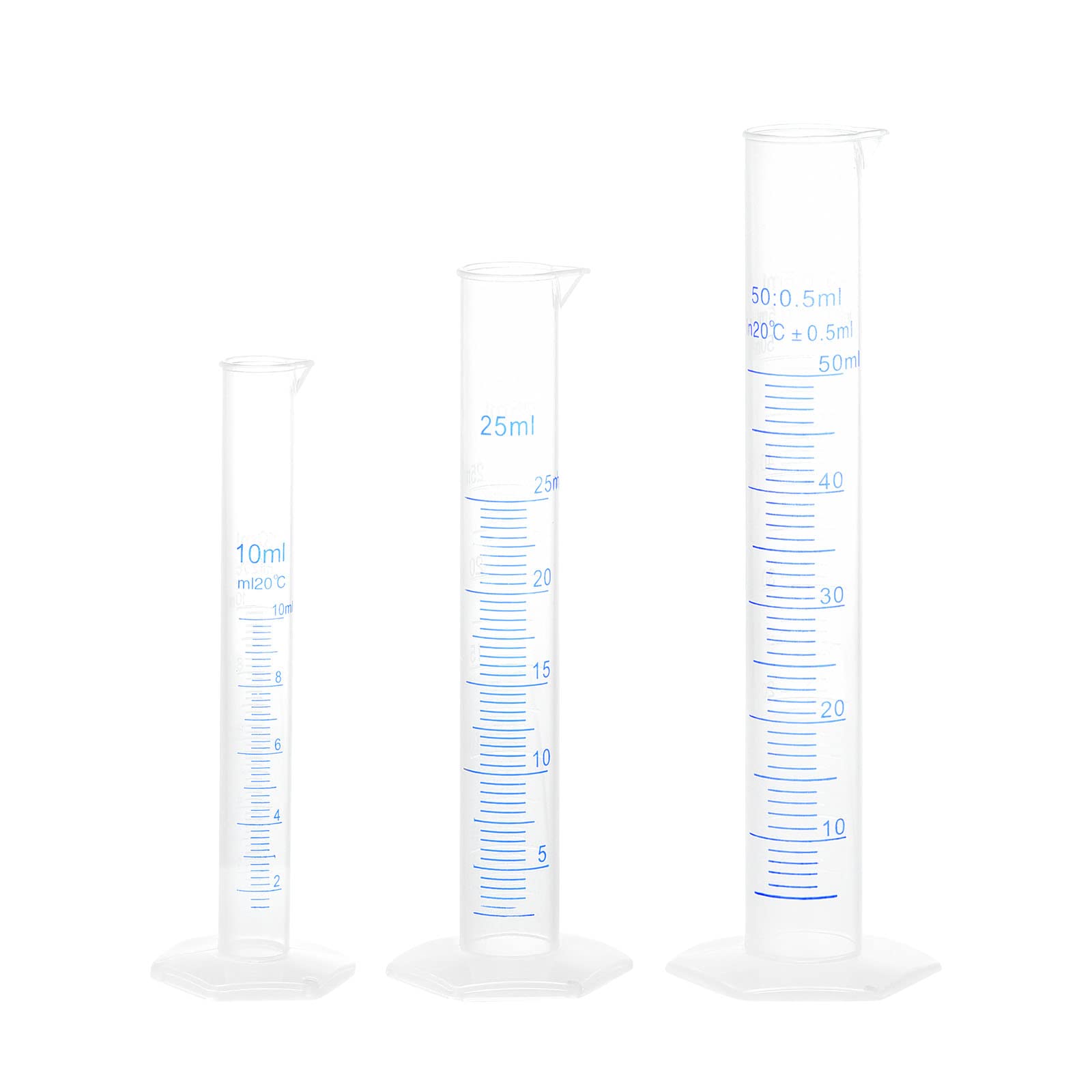 Éprouvette graduée Transparente, Jeu de cylindres gradués en Plastique 25/50/100 ML 3 pièces(10/25/50ml)