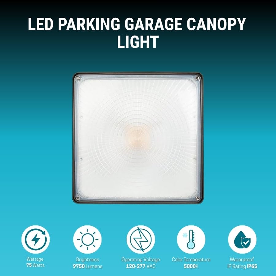 75W LED Canopy Light 9750 Lumens 5000K Daylight IP65 Waterproof Outdoor Fixture 120 277V Ceiling Mount for Gas — view 2