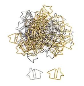 House Shaped Paper Clips, Real Estate Agent Office Supply (Gold and Silver - 50 Pack)