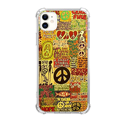 Gialcenik Aesthetic Vintage Hippie Peace Case Compatible With Iphone 11, Psychedelic Trippy Case For Iphone 11, Unique Trendy Design Tpu Bumper Cover Case #TOP4