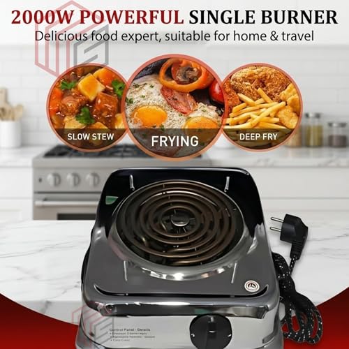 Image of Drumstone TopRated ๐๐๐๐ซ ๐๐๐ซ๐ซ๐๐ง๐ญ๐ฒ 699AID86 2000W Electric Hot Plate Single Burner with Copper Coil Heating, Heavy Switch, Fast Heating Portable Cooktop, Durable Chrome Body for Home Kitchen