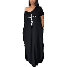 Women Summer V Neck Loose Side Split Maxi Dresses with Pocket