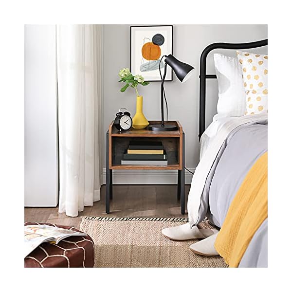 VASAGLE Side Table, Nightstand, Stackable End Table with Open Storage Compartment, Retro Rustic Chic, Industrial Accent Furniture with Steel Legs, Rustic Brown and Black LET54X - Image 3