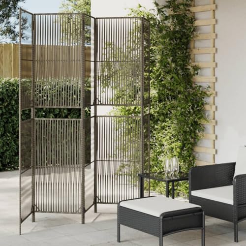 Paravent brise-vue pliable en rotin synthétique gris peu encombrant