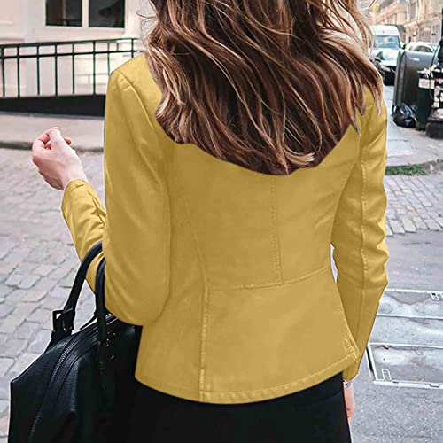 Amikadom Jaqueta cropped feminina de inverno outono manga longa cardigã de couro sintético jaqueta f