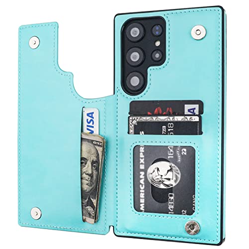 ONETOP for Samsung Galaxy S23 Ultra Wallet Case with Card Holder,LightBlue