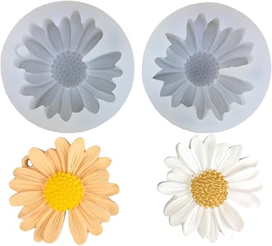 2 PCS Daisy Flower Silicone Mold,Unique Resin Candle Molds,3D Flower Fondant Chocolate Cake Cupcake Topper Decoration Mold,DIY Soap Wax Epoxy Resin Concrete Casting Polymer Clay Craft