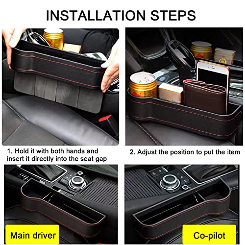 Molandra Products Car Seat Gap Filler Organizer, Leather Multifunctional Car Seat Organizer, Car Seat Organizer, Car Accessories with Car Seat Storage Organizer (Black -1 Pair)