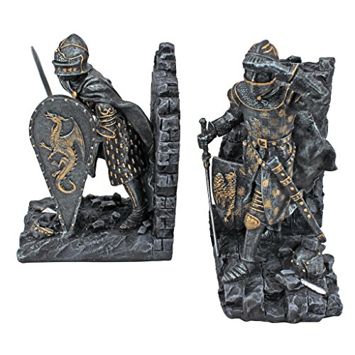 Design Toscano CL3434 Arthurian Knight Bookends,Grey Stone,8 Inch thumb #1