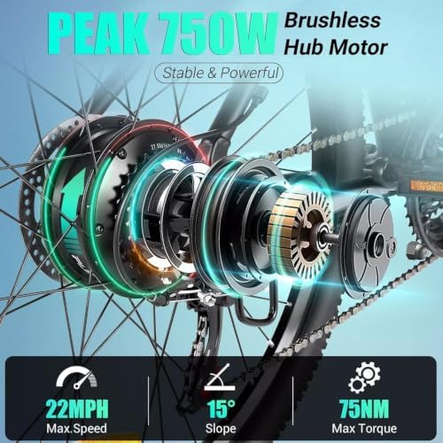 ANCHEER Electric Bike for Adults, 27.5”Electric Mountain Bike with 750W Peak Motor, 48V 499Wh Battery, Up to 60 Miles, Fast 3-Hour Charging, 21-Speed Ebike image 7