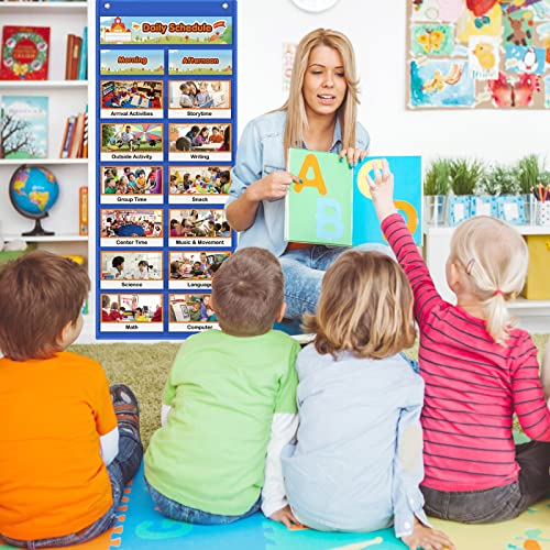 Auchq Daily Schedule Pocket Chart, Visual Schedule for Kids with 23 Activity Cards, 8+1 Pockets, 4 Blank Dry-Erase Cards Included, Great for Classroom Preschool-1 st Gr.(17’’ x 38.5’’ in) by Auchq - Image 2
