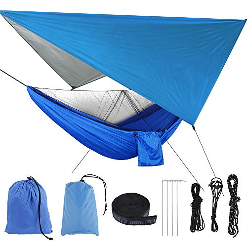 Mosquitera hamaca con protección contra la lluvia, hamaca resistente al agua, resistente al viento, cama colgante portátil para camping y senderismo (B)