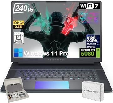 18 Area 51 Gaming Laptop - Intel 24-Core Ultra 9 275HX CPU, NVIDIA RTX 5080 16GB GDDR7, 18" WQXGA 300Hz Display, 32GB DDR5, 1TB SSD, Win 11 Pro, Backlit Keyboard, 4K Camera, w/Accessories
