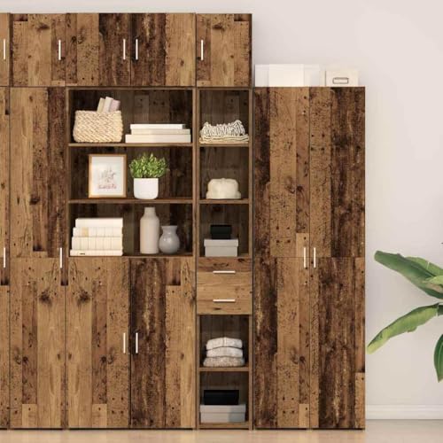 Yunovire Juego de 2 armarios de madera envejecida de 30 x 42,5 x 225 cm, diseño delgado, con 2 cajones y 1 puerta, para salón, cocina y oficina en casa, mueble moderno