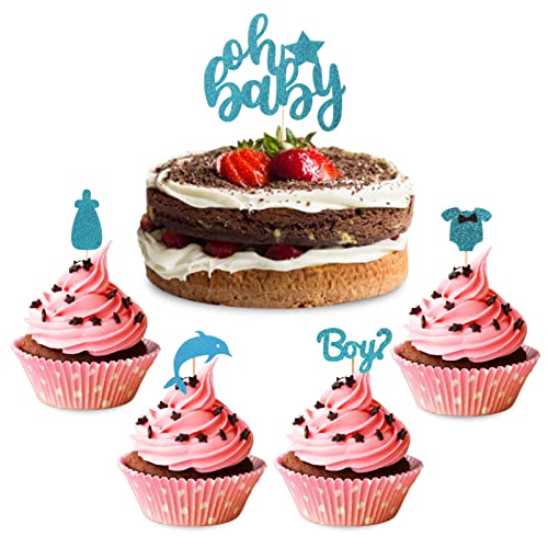 Toyvian 25Pcs Boy Cupcake Toppers Glitter Onesie Jumpsuit Cupcake Picks Pacifier Cake Decorations fo
