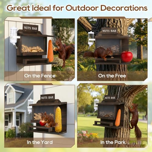 Squirrel Feeders for Outside, Nut Bar Squirrel Feeder, Squirrel Picnic Table Peanut Corn Cob Feeder, Durable Wooden Chipmunk House Box for Corn Peanuts, Funny Squrrill Nuts Bar - Thumbnail 7