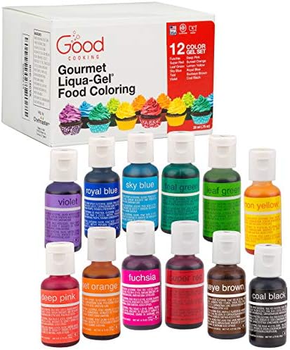 Food Coloring Liqua-Gel 12 PK (9 oz, 264 mL) - 12 Bold Primary Color Kit in .75 fl. oz (22mL) Bottles - for Baking, Decorating, Fondant, Cooking, DIY Slime, Crafts and More
