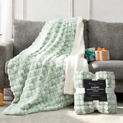 Royal Luxe Micromink Sherpa Throw Blanket for Couch, Fluffy Plush Reversible Throw Blanket for Sofa Bed Chair Room Decor - Luxury Soft Cozy Gifts for Women, 50 x 60 Inches, Green