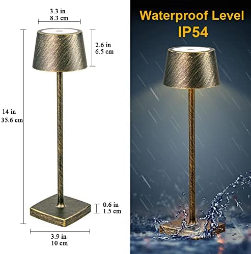 Seihoae Cordless Table Lamps Rechargeable, 5200mAh Battery Operated Table Lamp, IP54 Waterproof Outdoor Table Lamp, for Indoor Outdoor Restaurant Buffet Bar Coffee Shop, Bronze