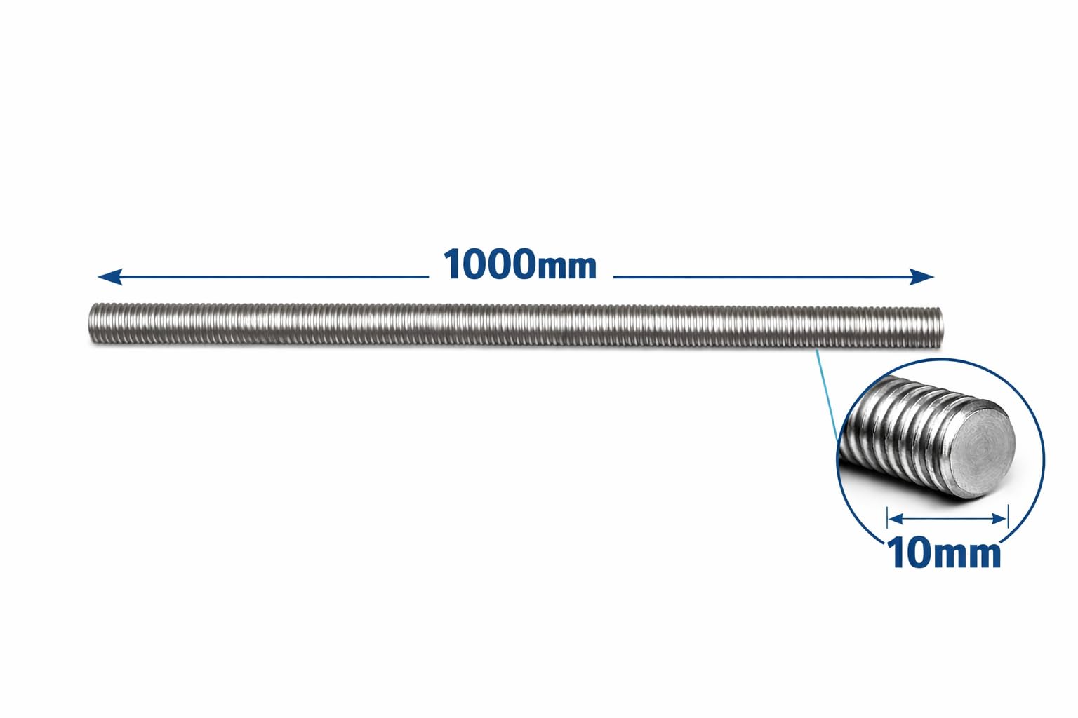 Lot de 4 tiges filetées M10 x 1000 mm, acier inoxydable A2, filetage métrique complet DIN 975, avec 8 rondelles en acier inoxydable DIN 125 et 8 écrous en acier inoxydable DIN 934