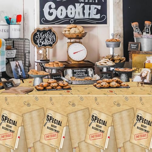 Image of K1tpde Retro Spy Party Tablecloths - 3PCS Brown Vintage Secret Agent Theme Table Covers for Kids Birthday Party Escape Room Plastic Tablecloth Mystery Decor for Boy Spy Detective Supplies