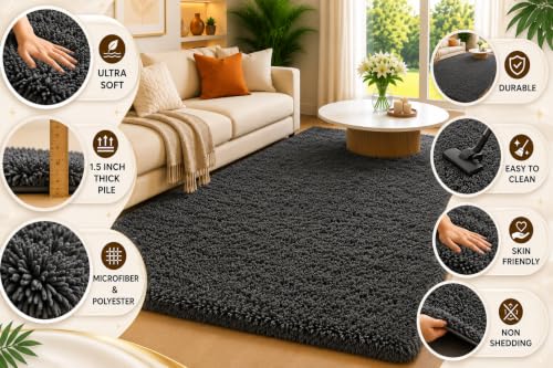 Image of Shaggy Carpet 3x5 Ft for Living Room & Bedroom (Grey)