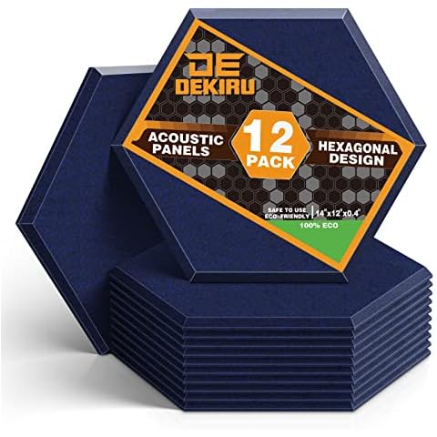 DEKIRU 12 Pack Acoustic Panels Hexagon Sound Proof Padding, 14 X 13 X 0.4 Inches Sound dampening Panel Used in Home & Offices (Dark Blue) Cover
