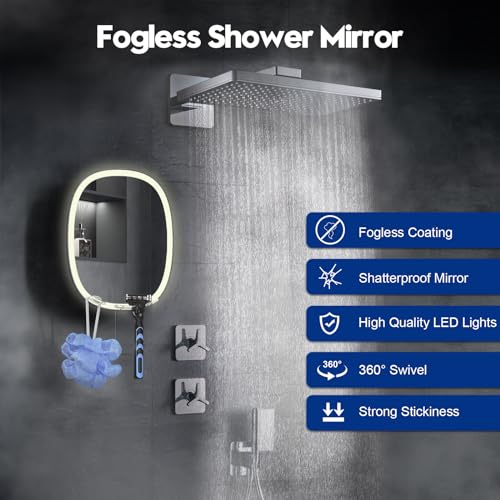 Widitn Led Shower Mirror Fogless For Shaving, Adjustable Shaving Mirror With Razor Holder, 3 Colors Dimmable Lighting, Wall-Mounted, Shatterproof Anti-Fog Bathroom Shower Mirror For Man thumb #5
