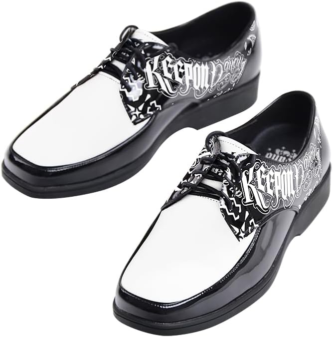 Double Colors Popping Leather Shoes Handcrafted Cowhide Men Black White Shoes Locking Street Dance Antique Funky Hip Hop Shoe