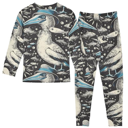 Pajama Sets Long Sleeve Blue Footed Booby Fish Soft Comfy Sleepwear 2 Piece PJS 3-8T3