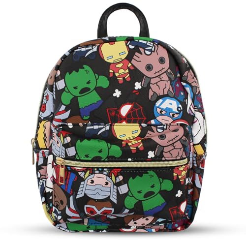 Marvel Kawaii Avengers Mini PU Leather Backpack Purse with Adjustable Straps 10 In (Black One Size)