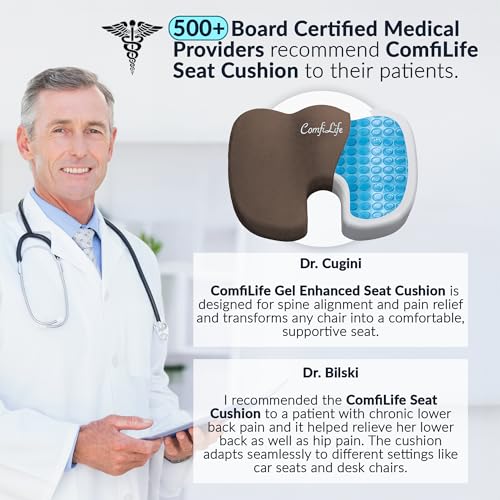 Image of ComfiLife Premium Gel & Memory Foam Seat Cushion - Doctor Recommended Office Chair Cushion, Car Seat Cushion - Chair Cushions for Back & Sciatica Pain Relief - Seat Cushions for Office & Desk (Brown)