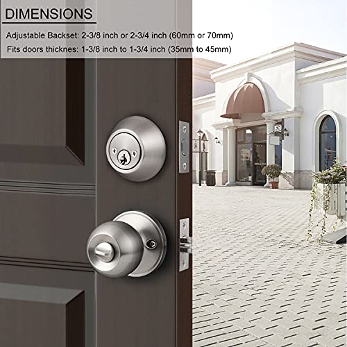 Knobonly Contractor Pack Of 5 Sets, Entry Door Knobs And Double Cylinder Deadbolt, Satin Nickel Finish, Keyed Alike For 5 Packs, Combo Pack For Front Doors #TOP4