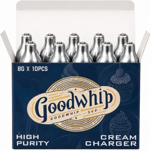 Goodwhip 10 Pack N2O Whipped Cream Chargers, 8g Nitrous Oxide Cream Charger Cartridges, Food Grade Steel, Universal Fit for Cream Dispensers, Professional Quality